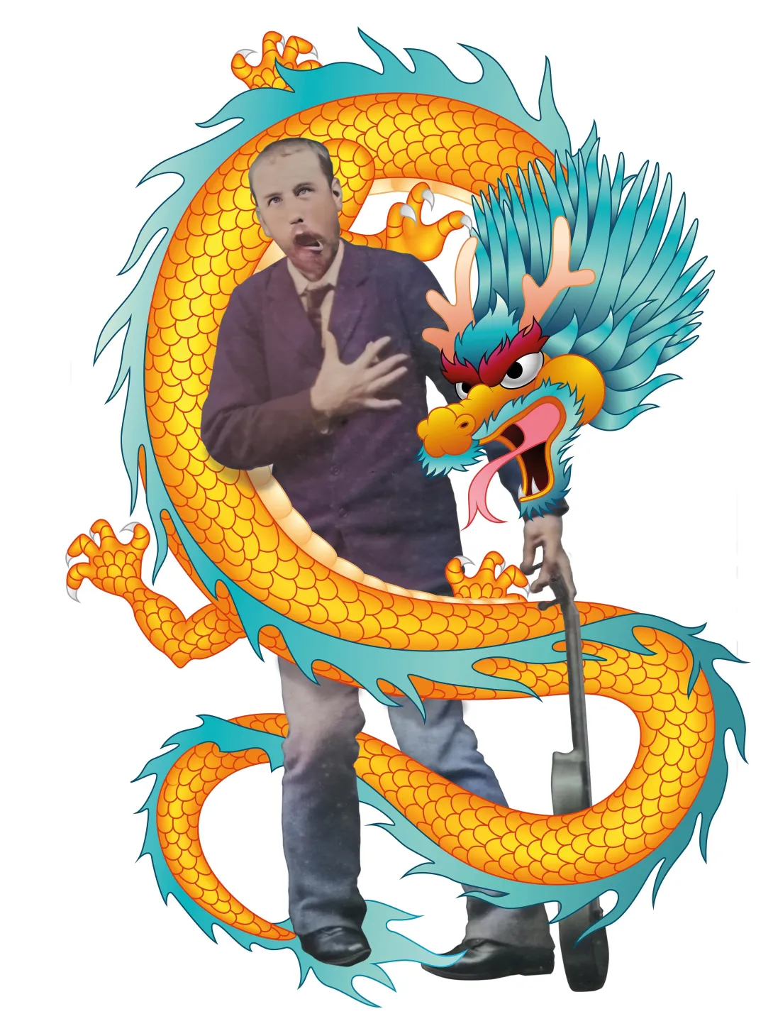 Image d'archive détournée dragon jaune